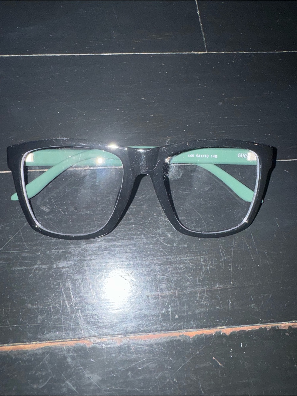 Gucci Black Frame Glasses with Mint Green Temples